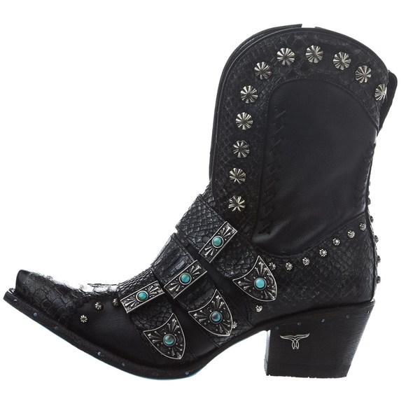 Lane Black Leather Showdown Studded Boots Size 8 - Picture 3 of 10
